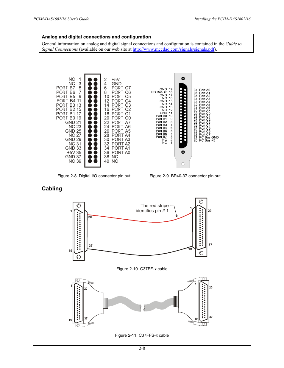 Cabling, Cabling -8, C37ff-x (figure 2-10) c37ffs-x (figure 2-11) | Figure 2-10), E (figure 2-11) | Measurement Computing PCIM-DAS1602/16 User Manual | Page 17 / 29