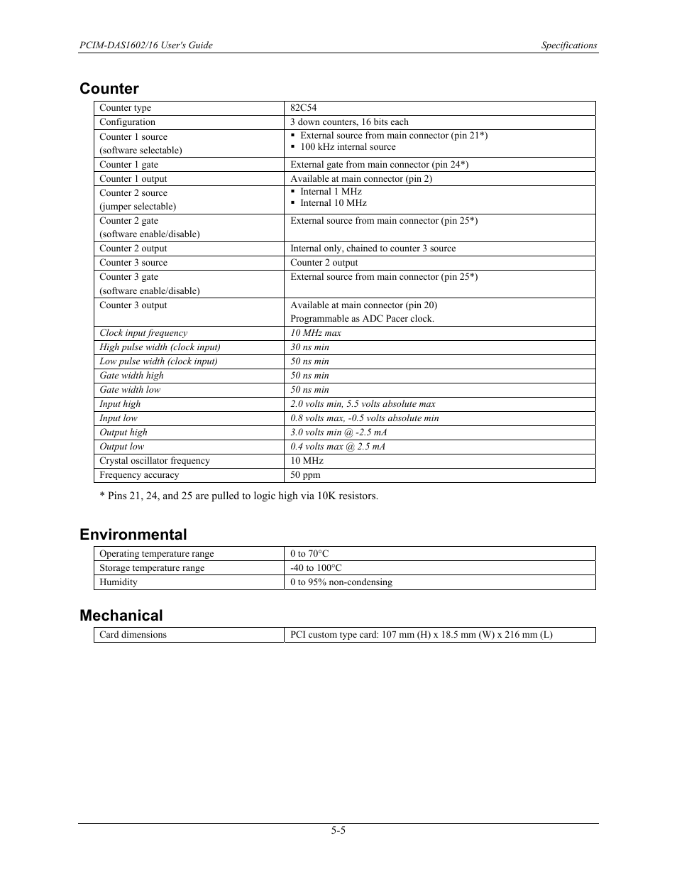 Counter, Environmental, Counter -5 | Environmental -5, Mechanical | Measurement Computing PCIM-DAS1602/16 User Manual | Page 25 / 29