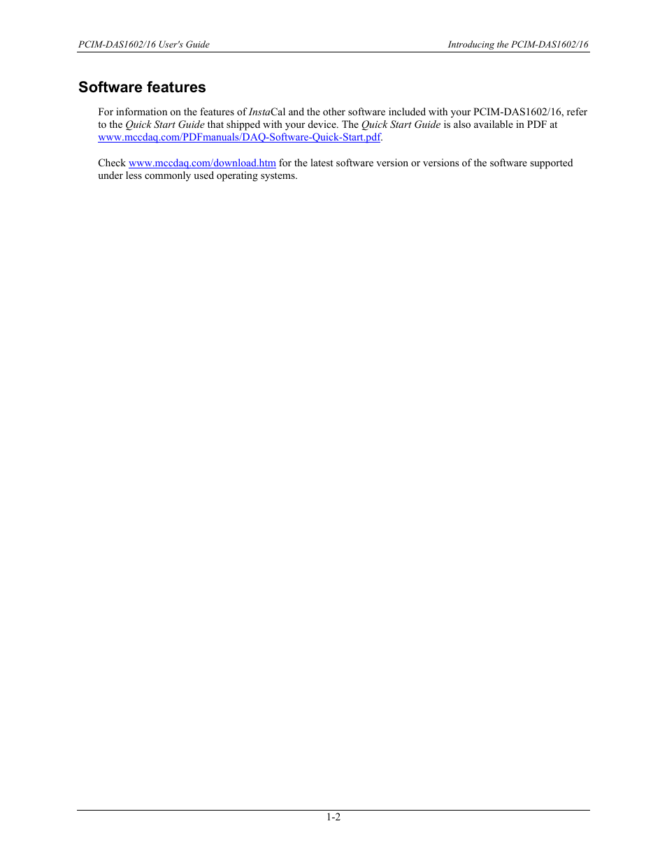 Software features, Software features -2 | Measurement Computing PCIM-DAS1602/16 User Manual | Page 9 / 29