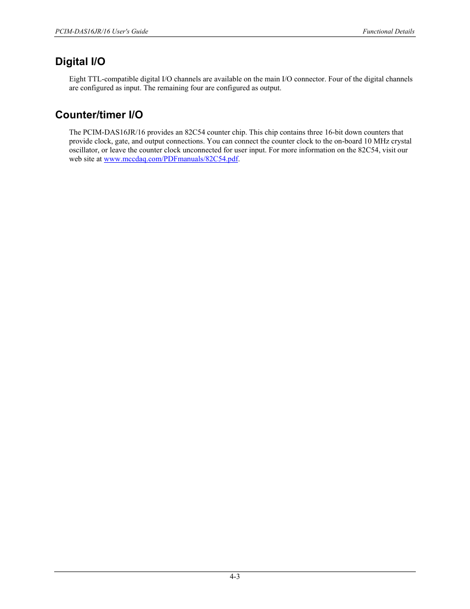 Digital i/o, Counter/timer i/o, Digital i/o -3 | Counter/timer i/o -3 | Measurement Computing PCIM-DAS16JR/16 User Manual | Page 19 / 27