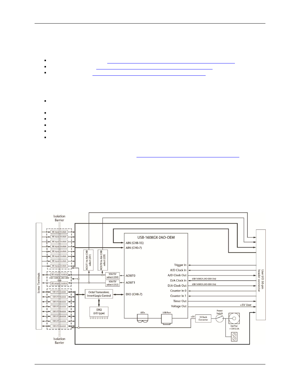 Oem hardware manuals, E-1608g-oem, Hardware manual | Functional block diagrams, Sc-1608x-2ao-usb | Measurement Computing SC-1608 Series User Manual | Page 8 / 34