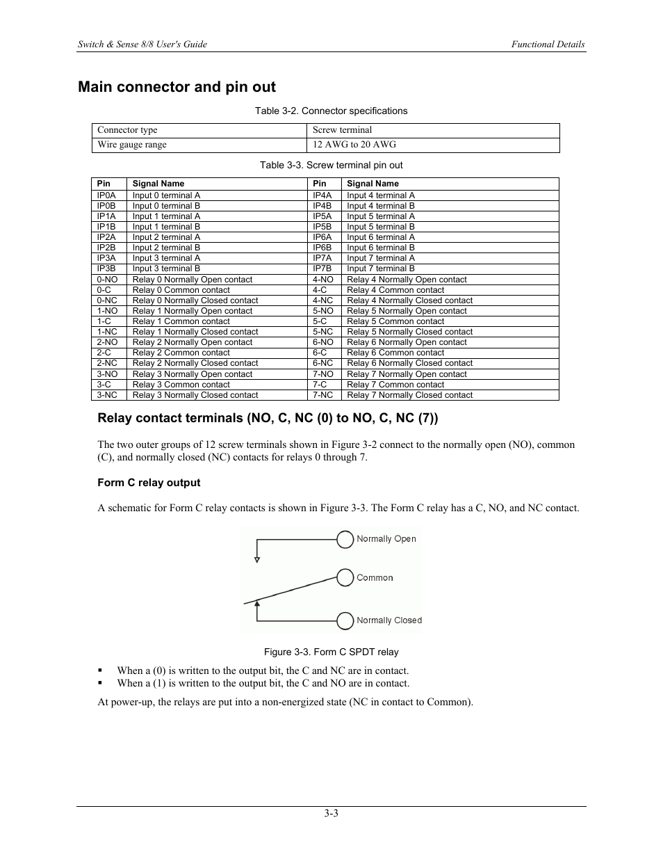 Main connector and pin out, Form c relay output, Main connector and pin out -3 | Measurement Computing SWITCH AND SENSE 8/8 User Manual | Page 14 / 19
