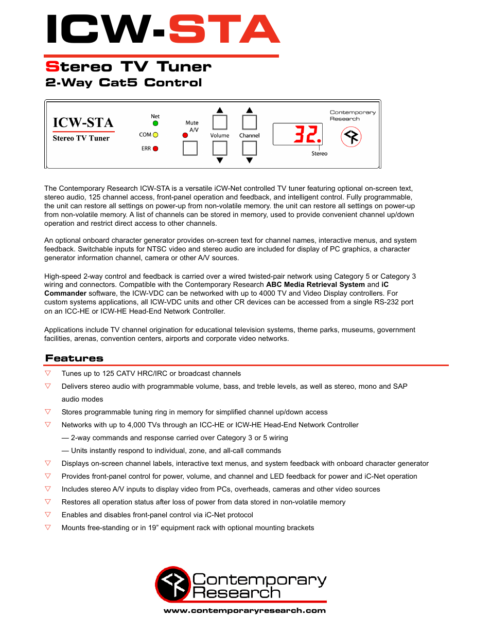 Contemporary Research ICW-STA User Manual | 2 pages