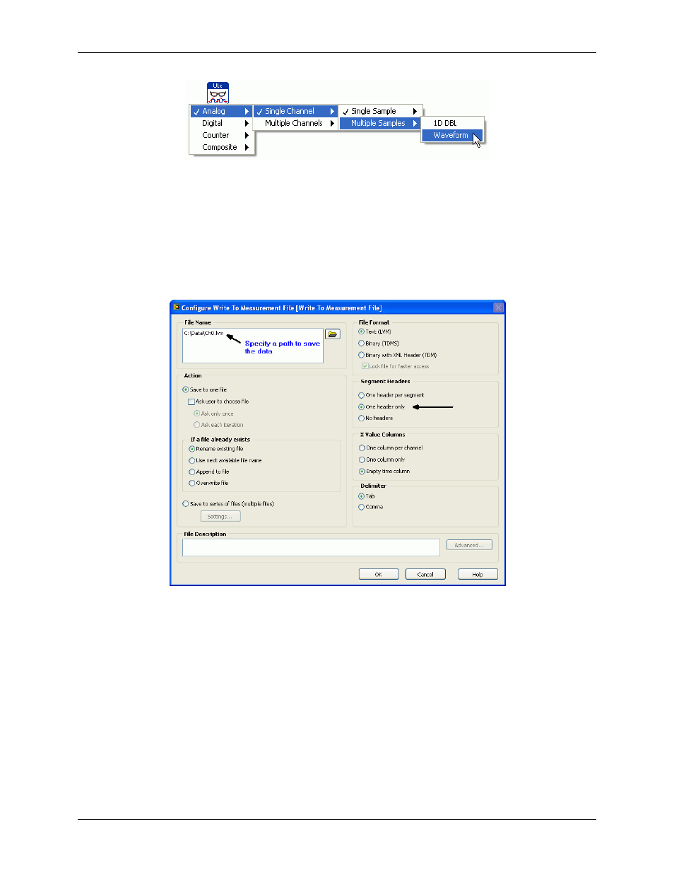 Display the data, Write the data to a file, Clear the task | Add error notification | Measurement Computing ULx for NI LabVIEW Quick Start User Manual | Page 5 / 8