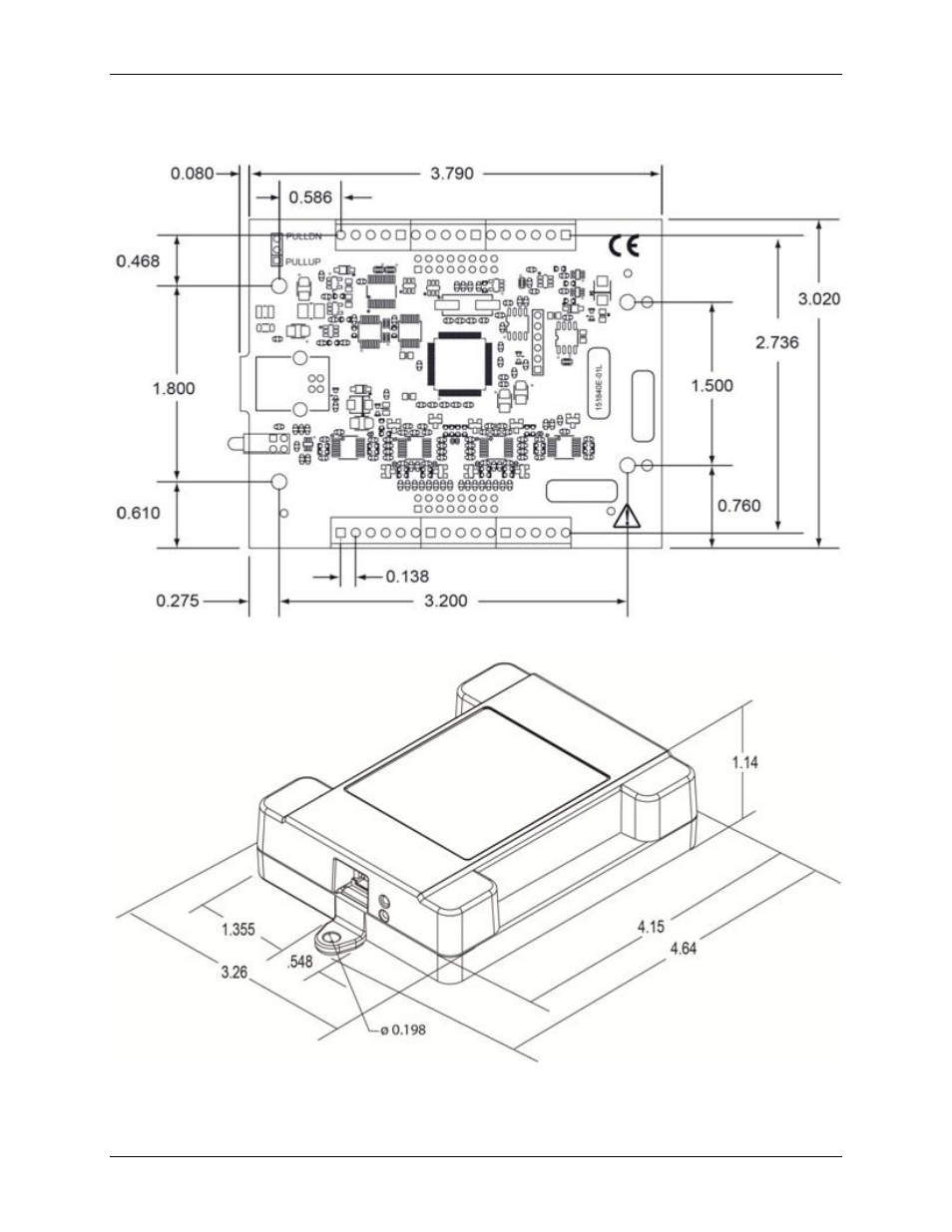 Mechanical drawings | Measurement Computing USB-202 User Manual | Page 12 / 21