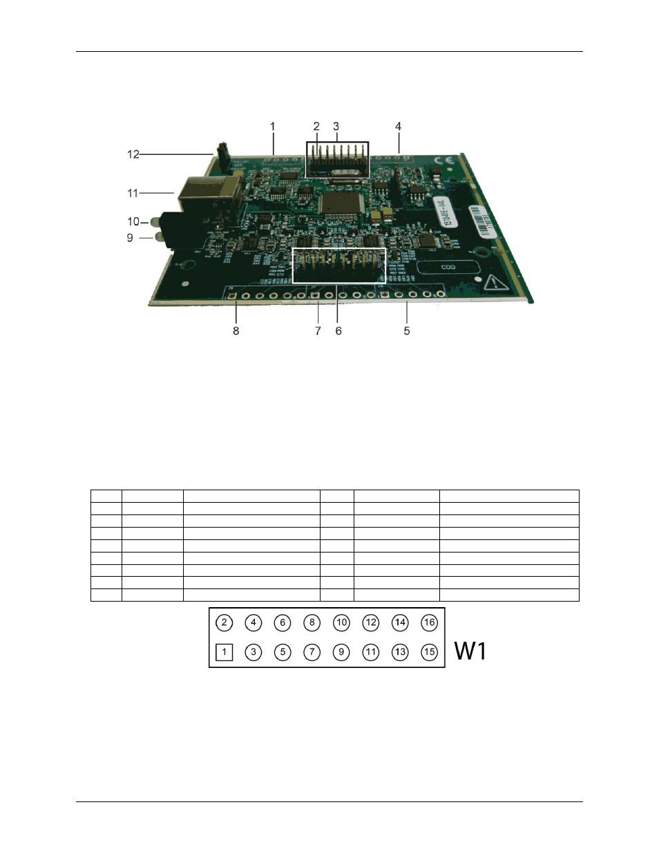 Board components, Connector w1 | Measurement Computing USB-202-OEM User Manual | Page 10 / 21