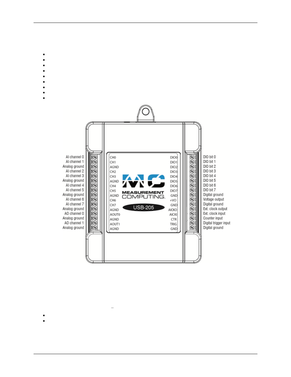 Screw terminals, Usb connector, Led indicators | Measurement Computing USB-205 User Manual | Page 9 / 21
