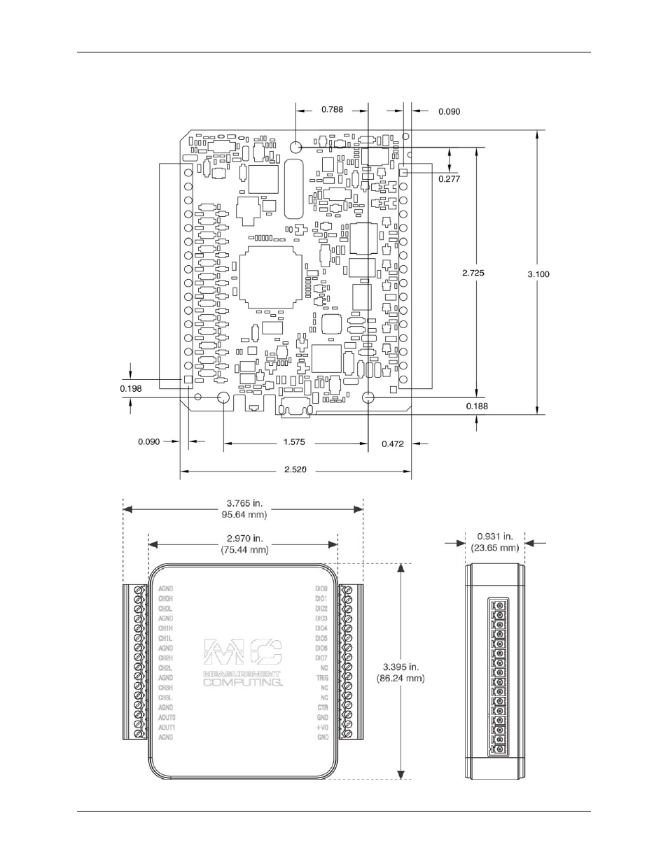 Mechanical drawings | Measurement Computing USB-231 User Manual | Page 21 / 29