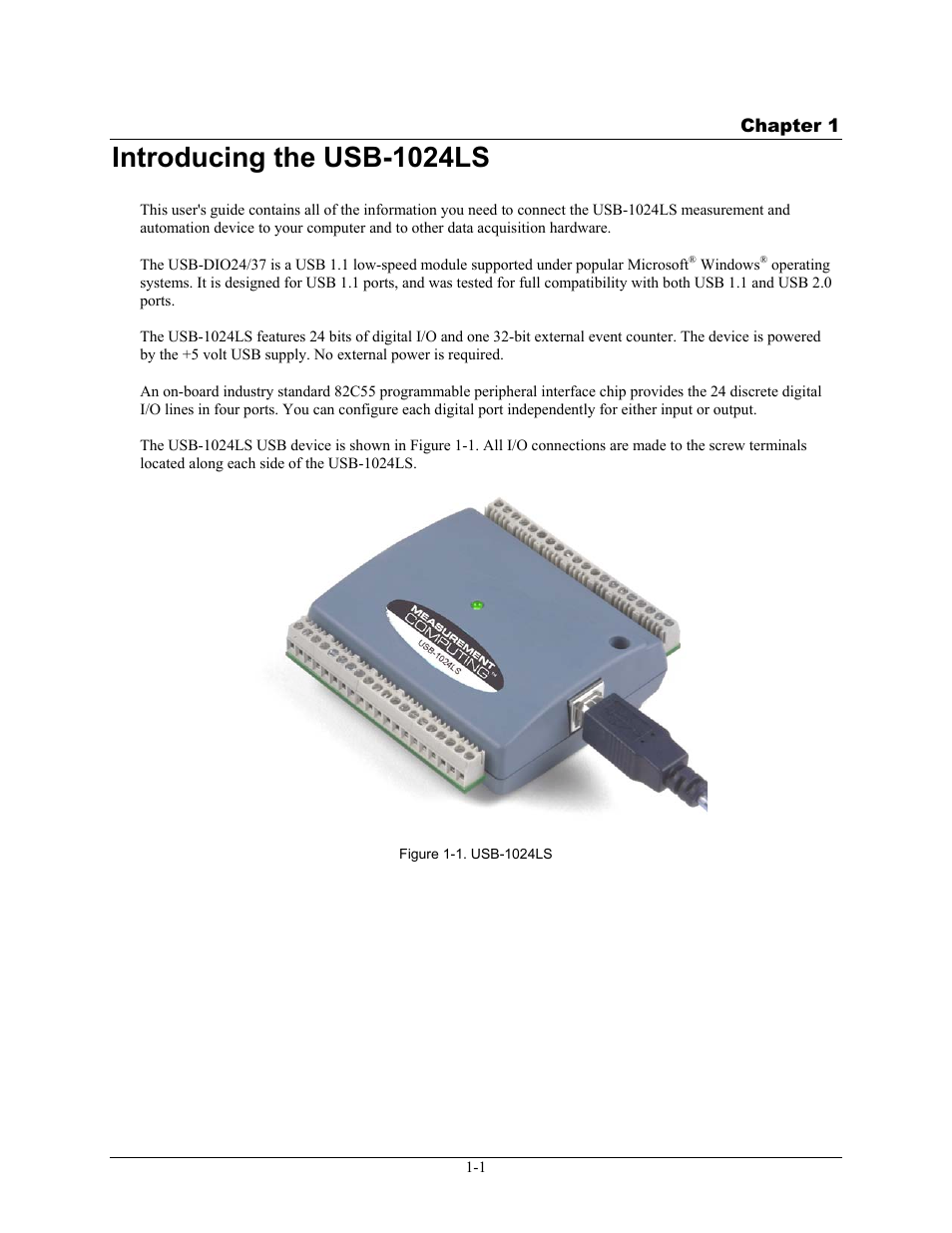 Introducing the usb-1024ls, Introducing the usb-1024ls -1 | Measurement Computing USB-1024LS User Manual | Page 6 / 19