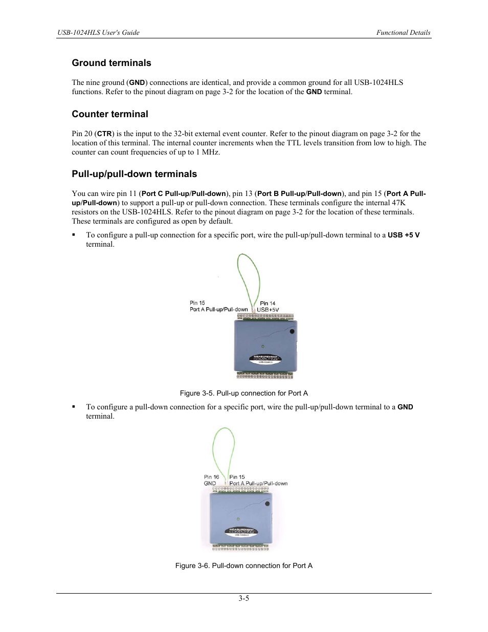 Ground terminals, Counter terminal, Pull-up/pull-down terminals | Ground terminals -5, Counter terminal -5, Pull-up/pull-down terminals -5 | Measurement Computing USB-1024HLS User Manual | Page 15 / 21