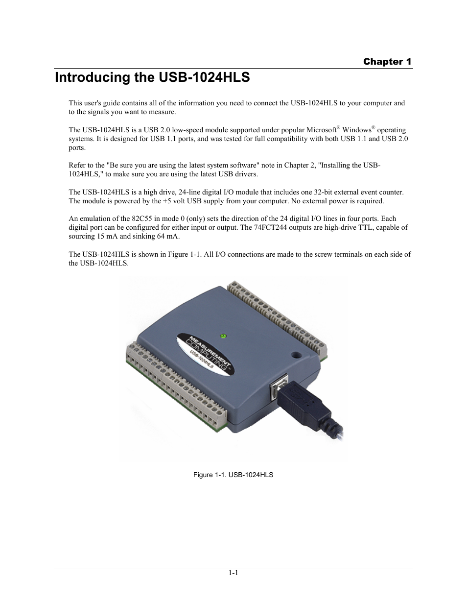 Introducing the usb-1024hls, Introducing the usb-1024hls -1 | Measurement Computing USB-1024HLS User Manual | Page 6 / 21
