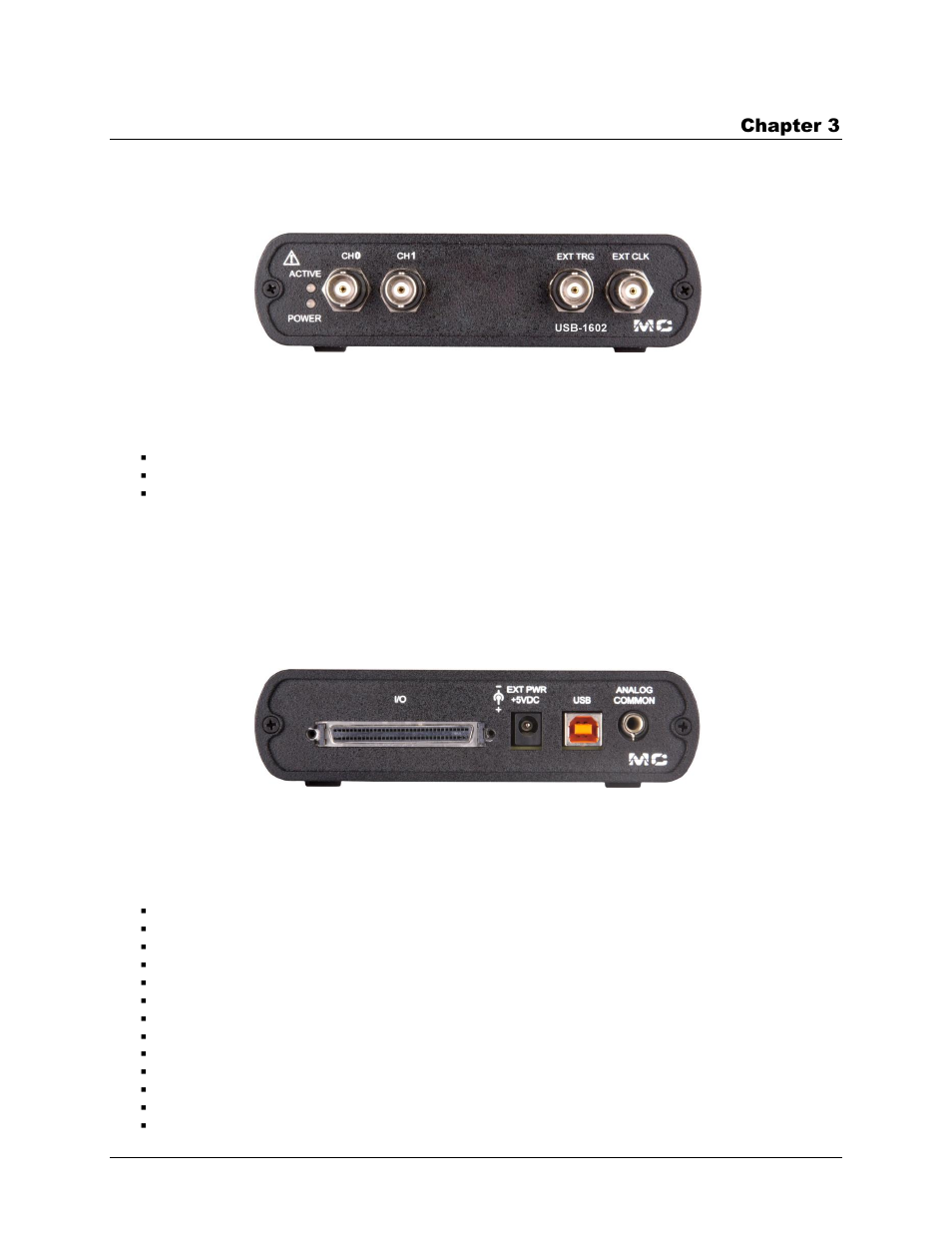 Functional details, Front panel, Bnc connectors | Status leds, Rear panel, Scsi connector | Measurement Computing USB-1602HS-2AO User Manual | Page 15 / 48