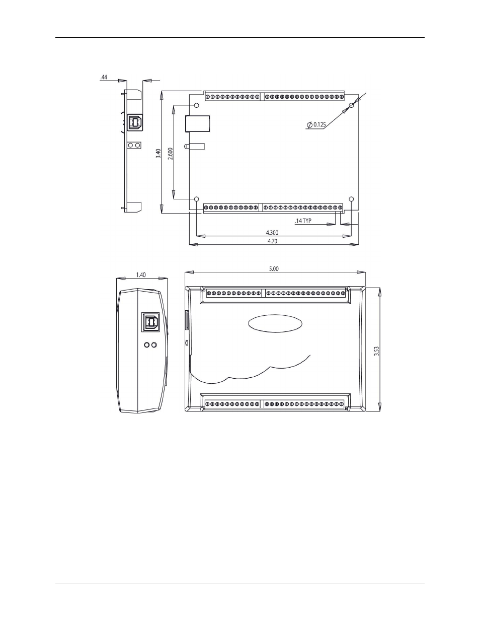 Mechanical drawings | Measurement Computing USB-1608GX-2AO User Manual | Page 15 / 25