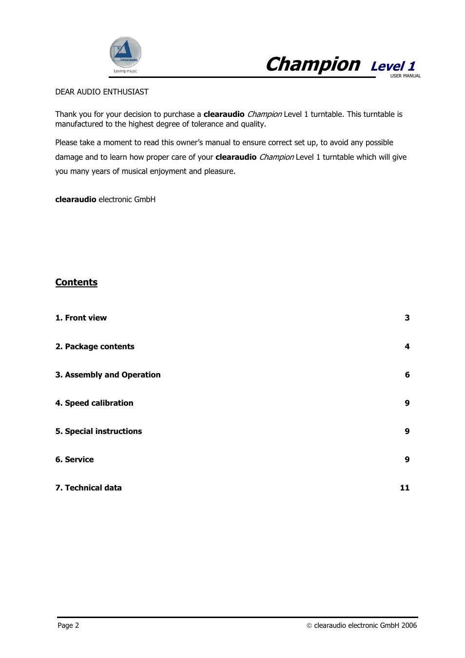 Champion, Level 1 | Clearaudio Champion User Manual | Page 2 / 10