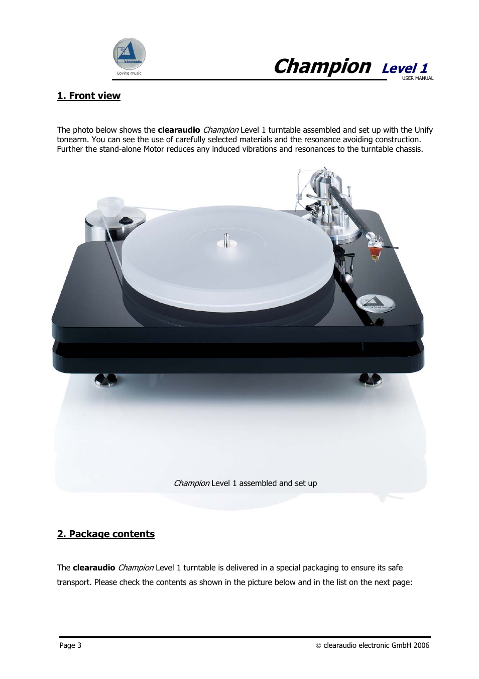 Champion, Level 1 | Clearaudio Champion User Manual | Page 3 / 10