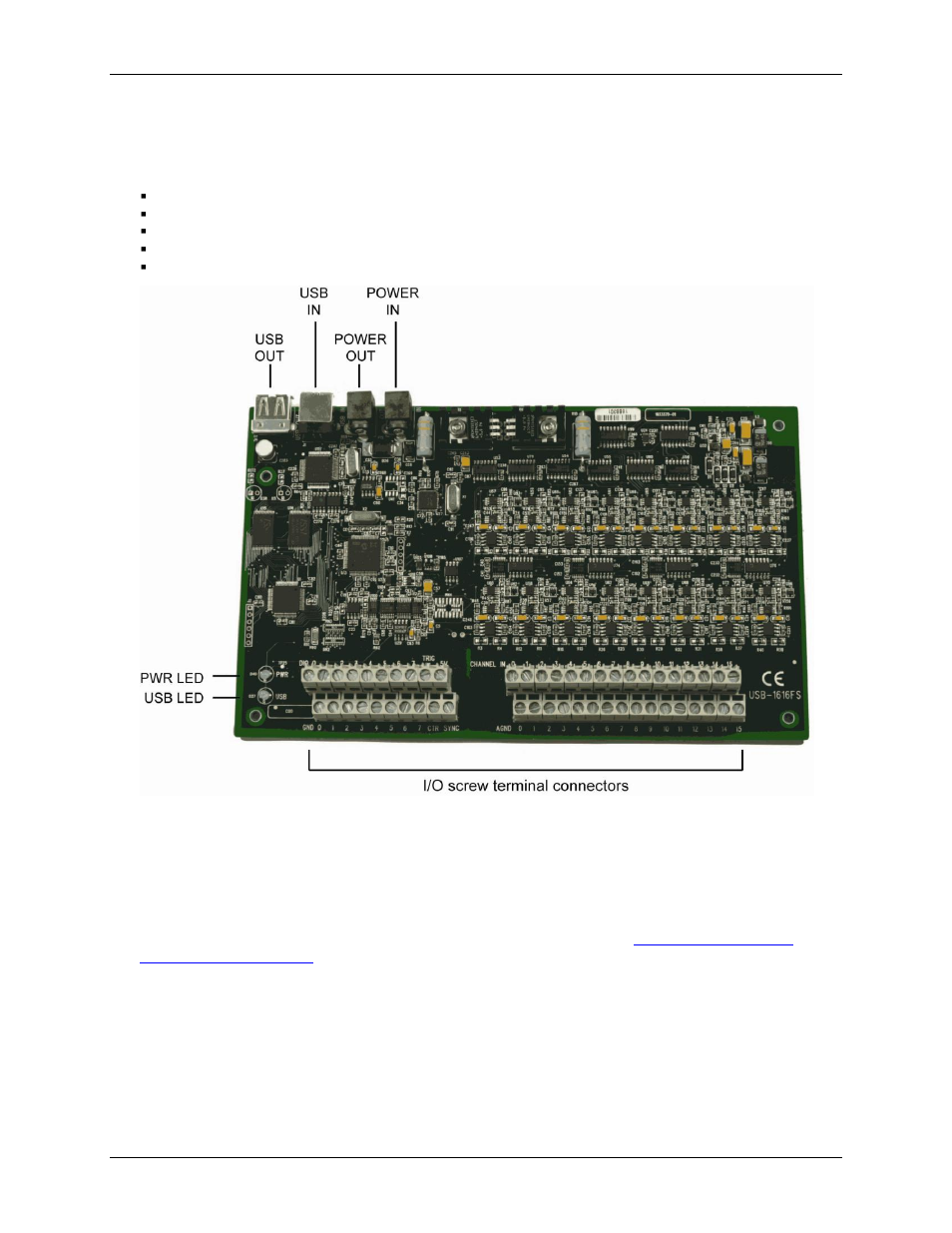 Internal components, Usb out connector, Usb in connector | External power connectors | Measurement Computing USB-1616FS User Manual | Page 13 / 30