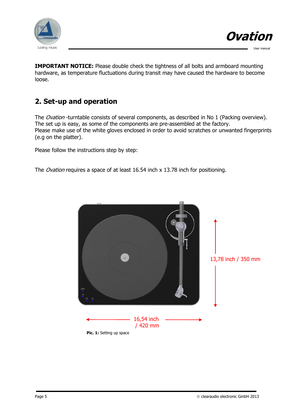 Ovation, Set-up and operation | Clearaudio Version-1.4_12_03_08_E User Manual | Page 5 / 14