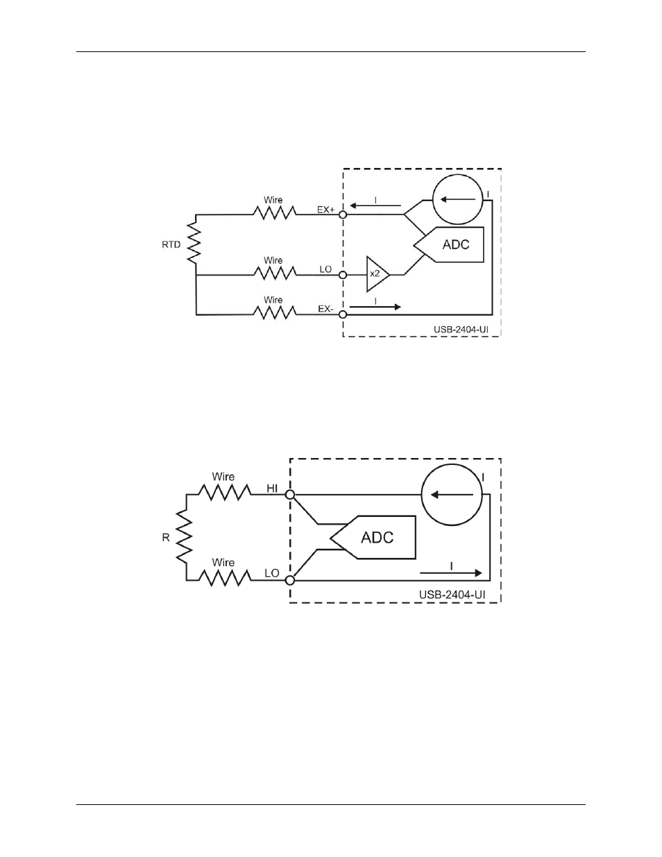 Wire rtd mode, Wire resistance and quarter-bridge modes, Half-bridge and full-bridge modes | Measurement Computing USB-2404-UI User Manual | Page 14 / 22
