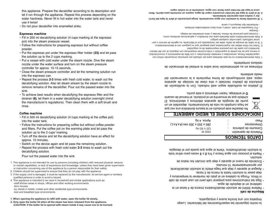 Care and maintenance, Datos técnicos, Indicaciones sobre elmedio ambiente | Garantíay servicio alcliente | Continental CP43609 User Manual | Page 10 / 10