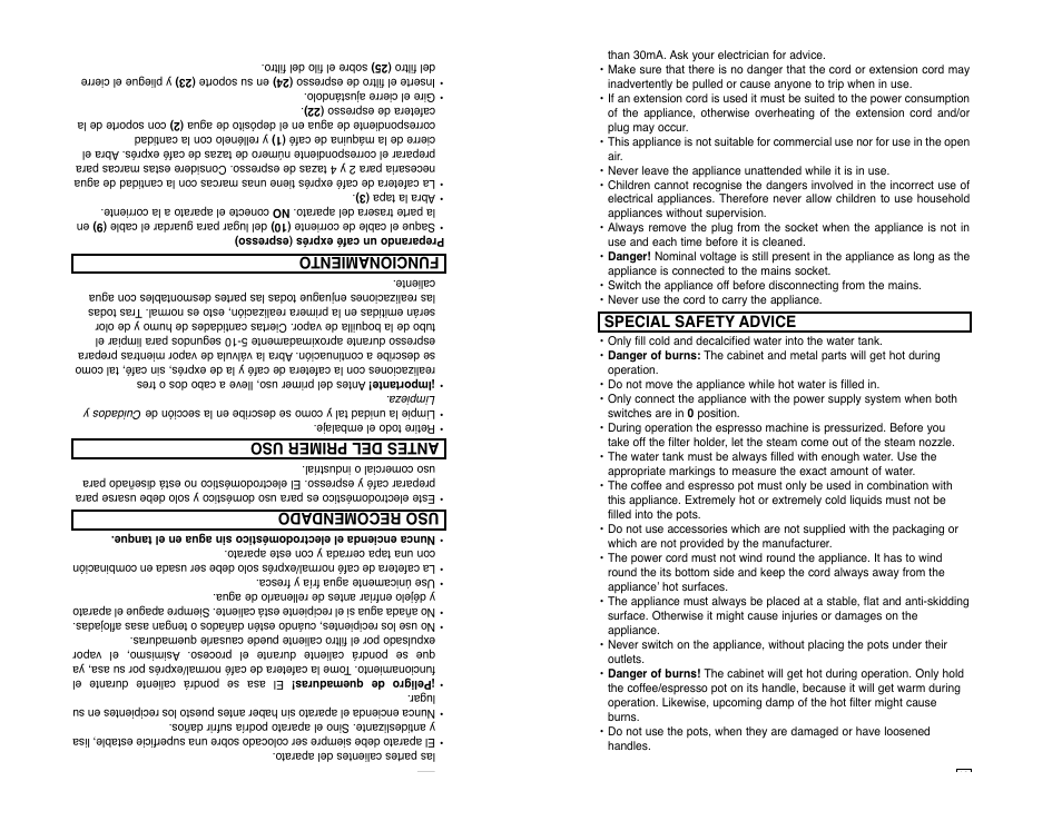 Intented use, Before initial use, Operation | Special safety advice, Uso recomendado, Antes del primer uso, Funcionamiento, Consejos especiales de seguridad | Continental CP43609 User Manual | Page 5 / 10