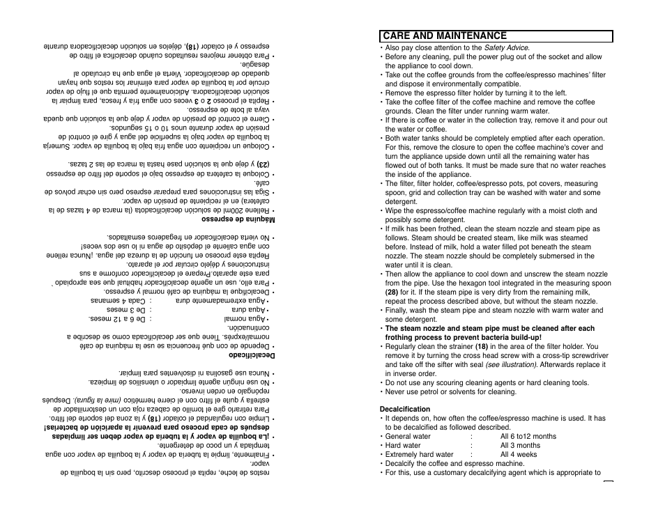 Care and maintenance, Cuidados y mantenimiento | Continental CP43609 User Manual | Page 9 / 10
