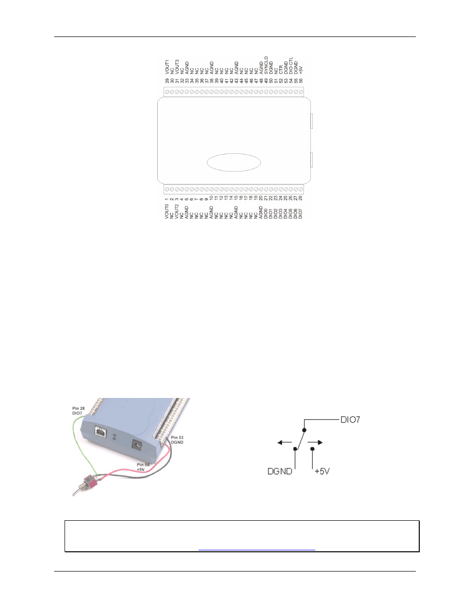 Analog voltage output terminals (vout0 to vout3), Digital i/o terminals (dio0 to dio7) | Measurement Computing USB-3110 User Manual | Page 14 / 25