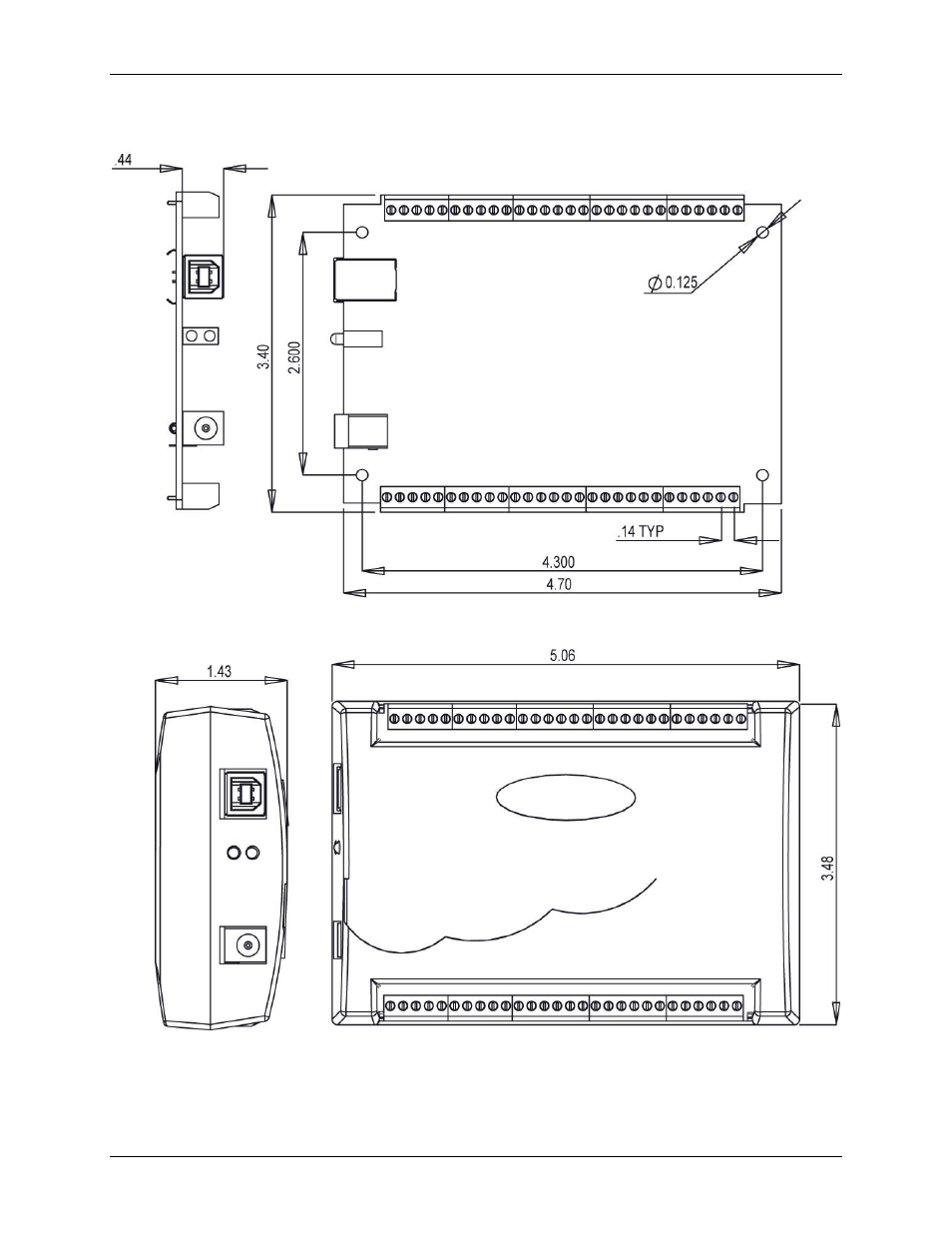 Mechanical drawings | Measurement Computing USB-3110 User Manual | Page 17 / 25