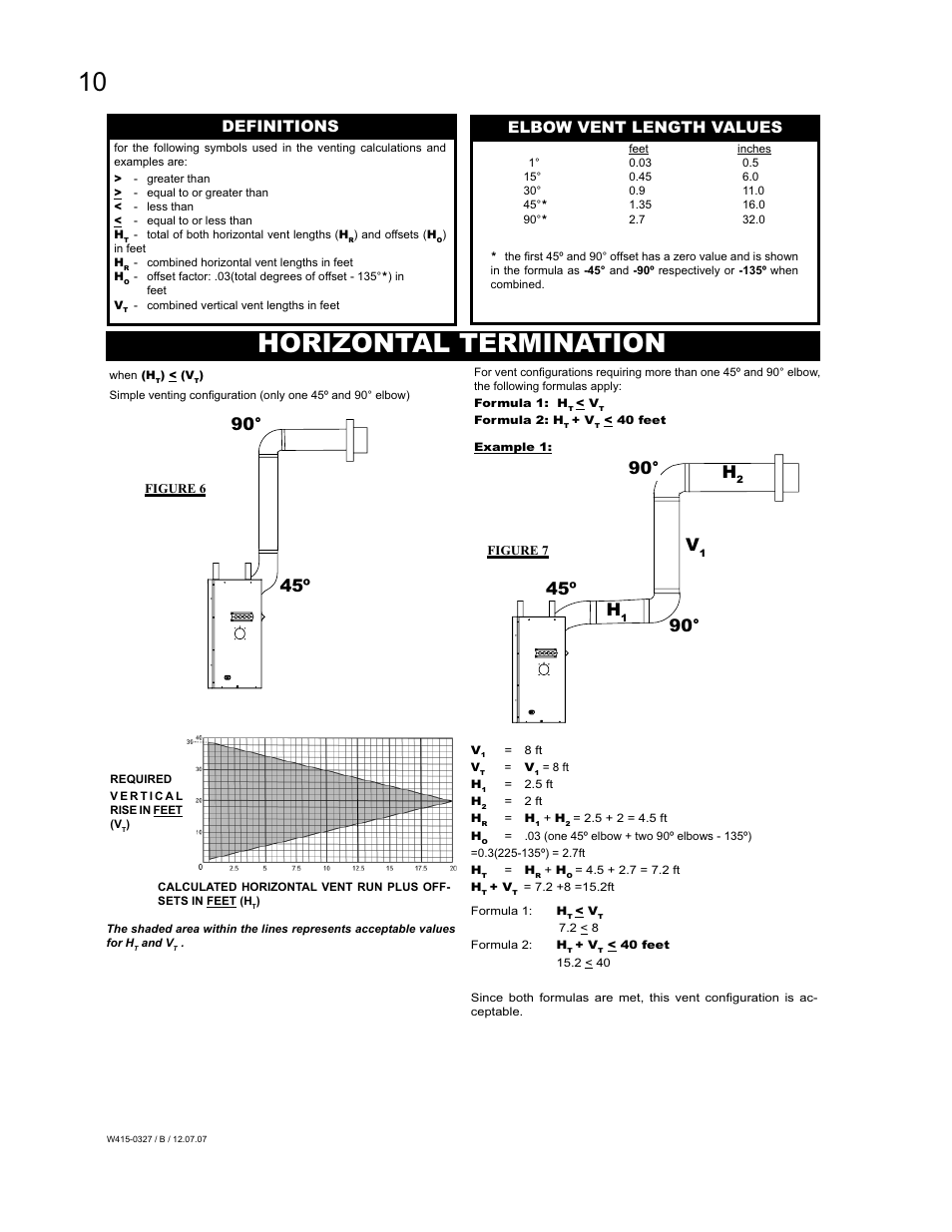 Horizontal termination, 90° h, 45º 90 | Elbow vent length values definitions | Continental BCDV48N User Manual | Page 10 / 28