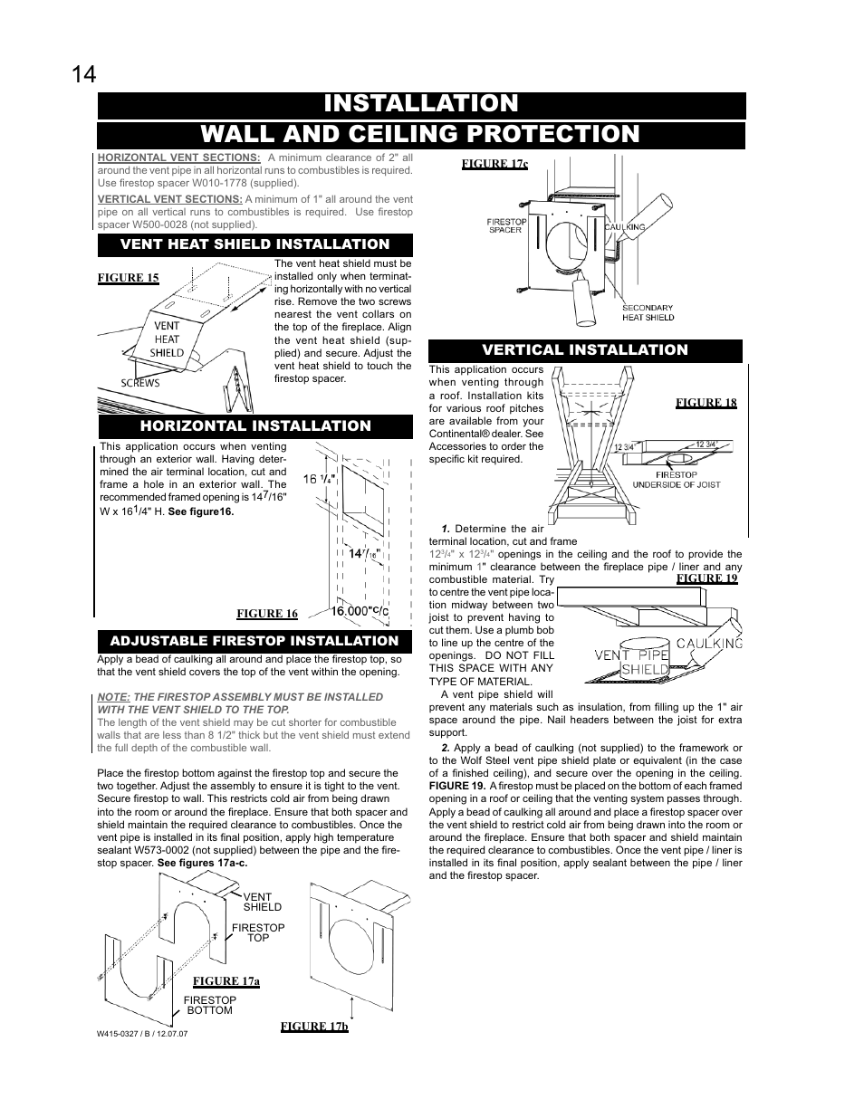 Installation wall and ceiling protection, Horizontal installation vertical installation | Continental BCDV48N User Manual | Page 14 / 28