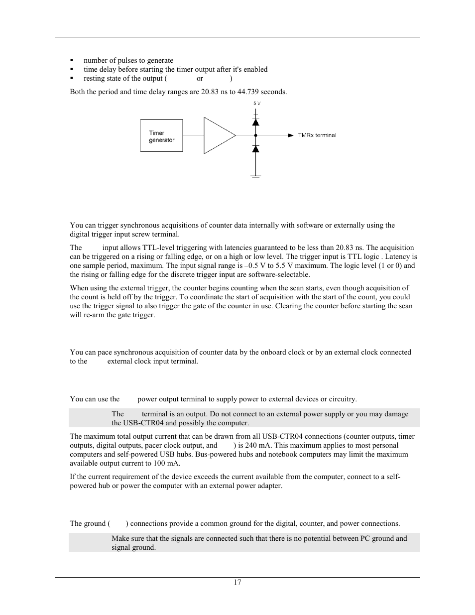 Trigger input, External clock pacing, Power | Ground | Measurement Computing USB-CTR04 User Manual | Page 17 / 25