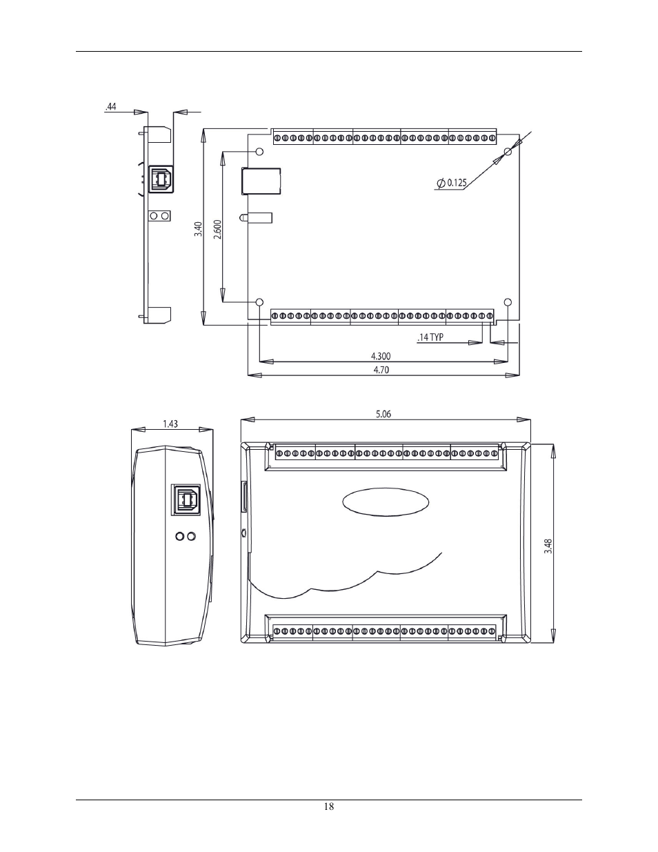 Mechanical drawings | Measurement Computing USB-CTR04 User Manual | Page 18 / 25