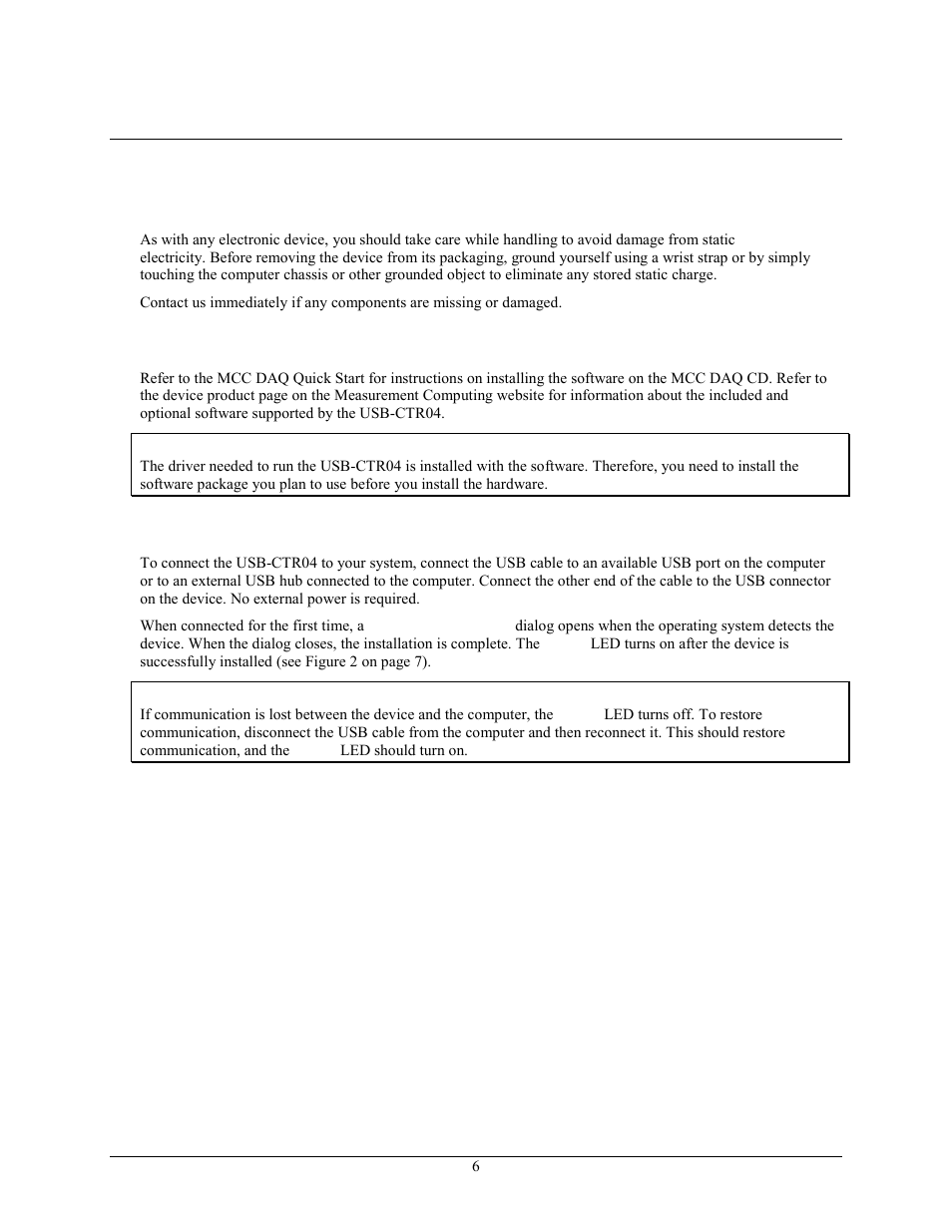 Installing the usb-ctr04, Unpacking, Installing the software | Installing the hardware | Measurement Computing USB-CTR04 User Manual | Page 6 / 25