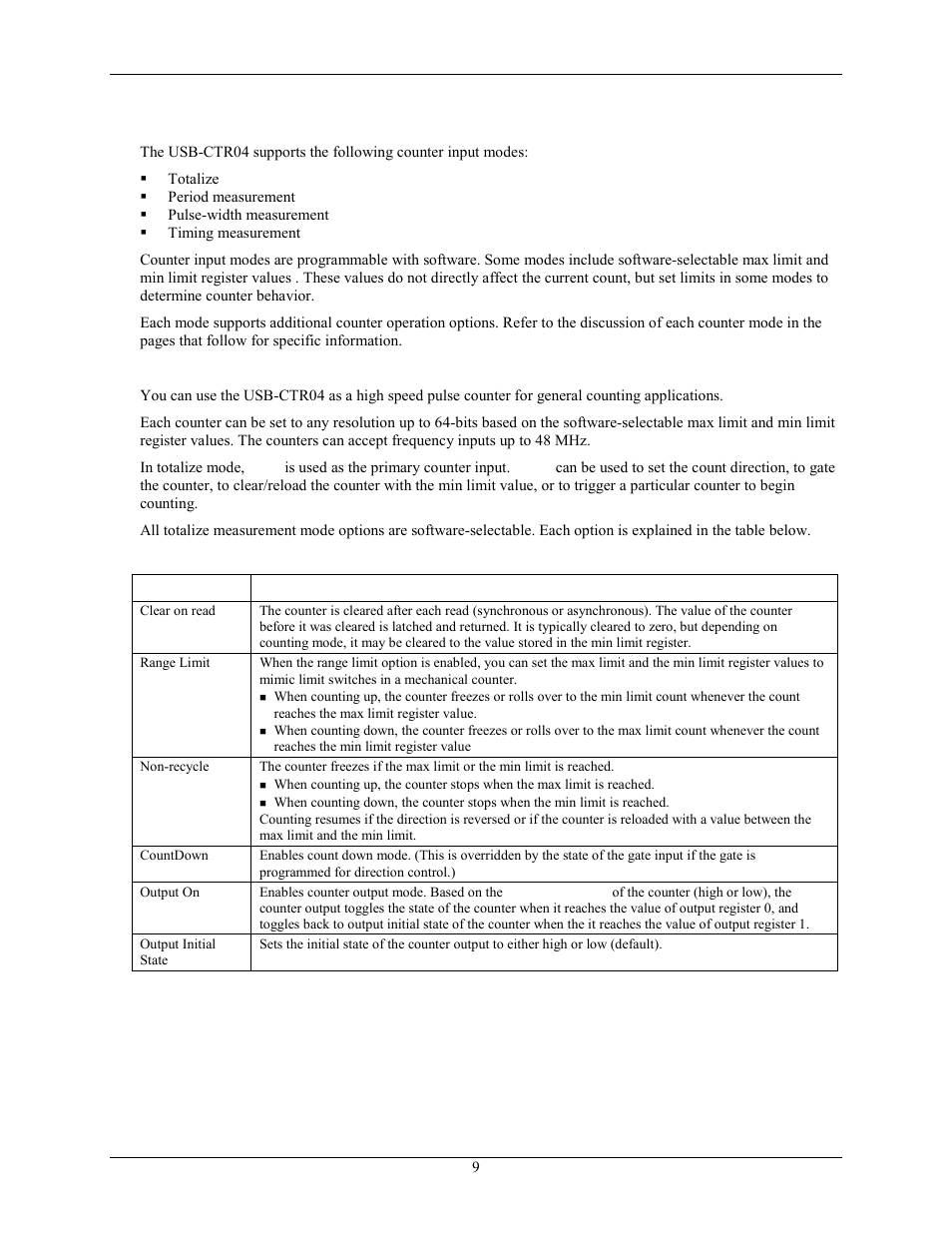 Counter input modes, Totalize mode, Totalize | Mode | Measurement Computing USB-CTR04 User Manual | Page 9 / 25