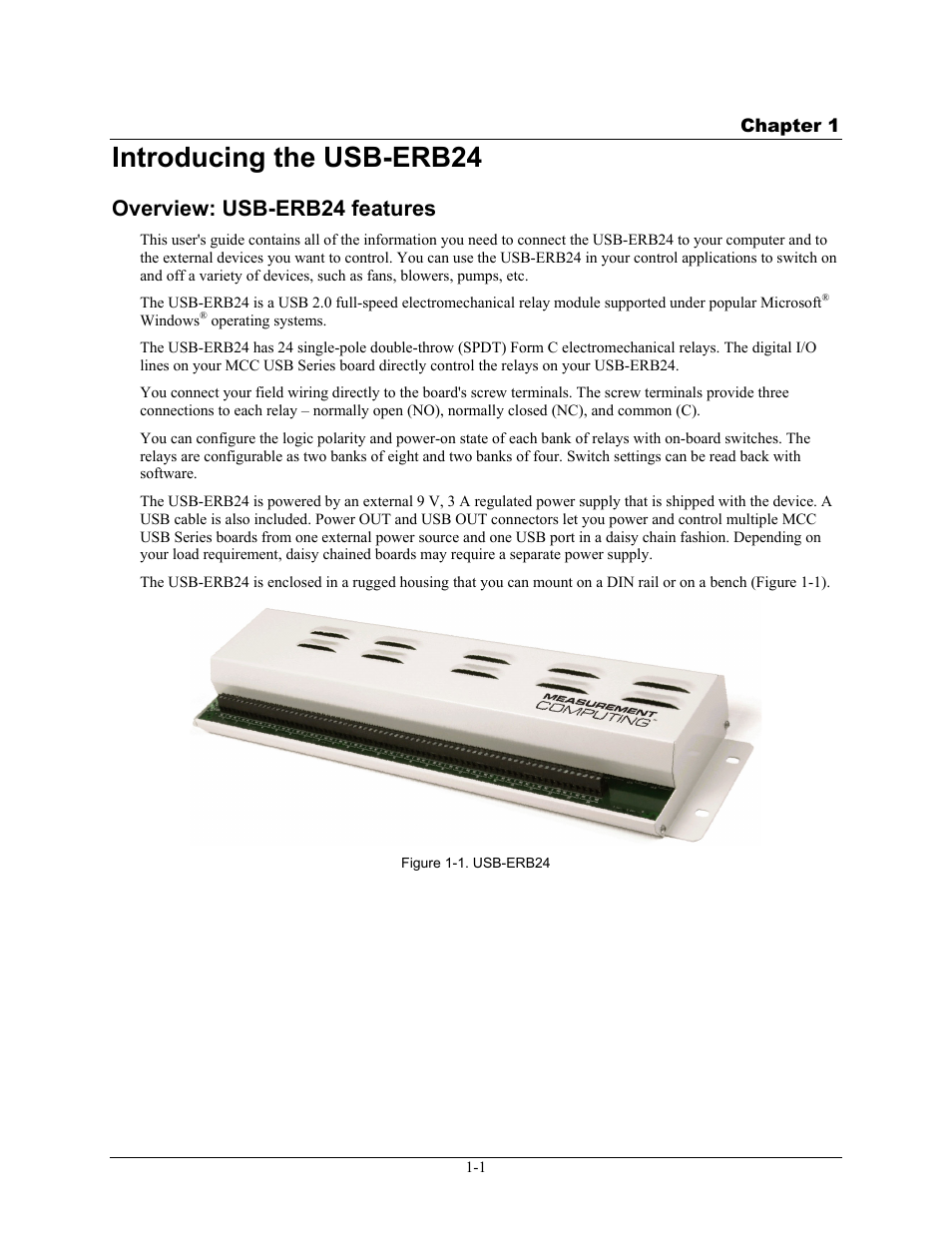 Introducing the usb-erb24, Overview: usb-erb24 features, Introducing the usb-erb24 -1 | Overview: usb-erb24 features -1 | Measurement Computing USB-ERB24 User Manual | Page 8 / 26