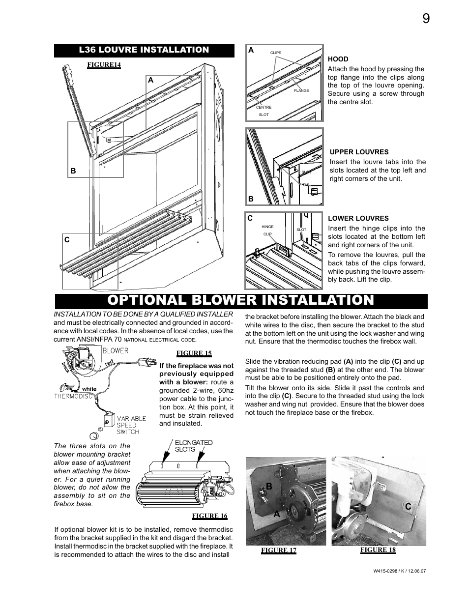 Optional blower installation, Ca b, L36 louvre installation | Continental CVF36P User Manual | Page 9 / 18