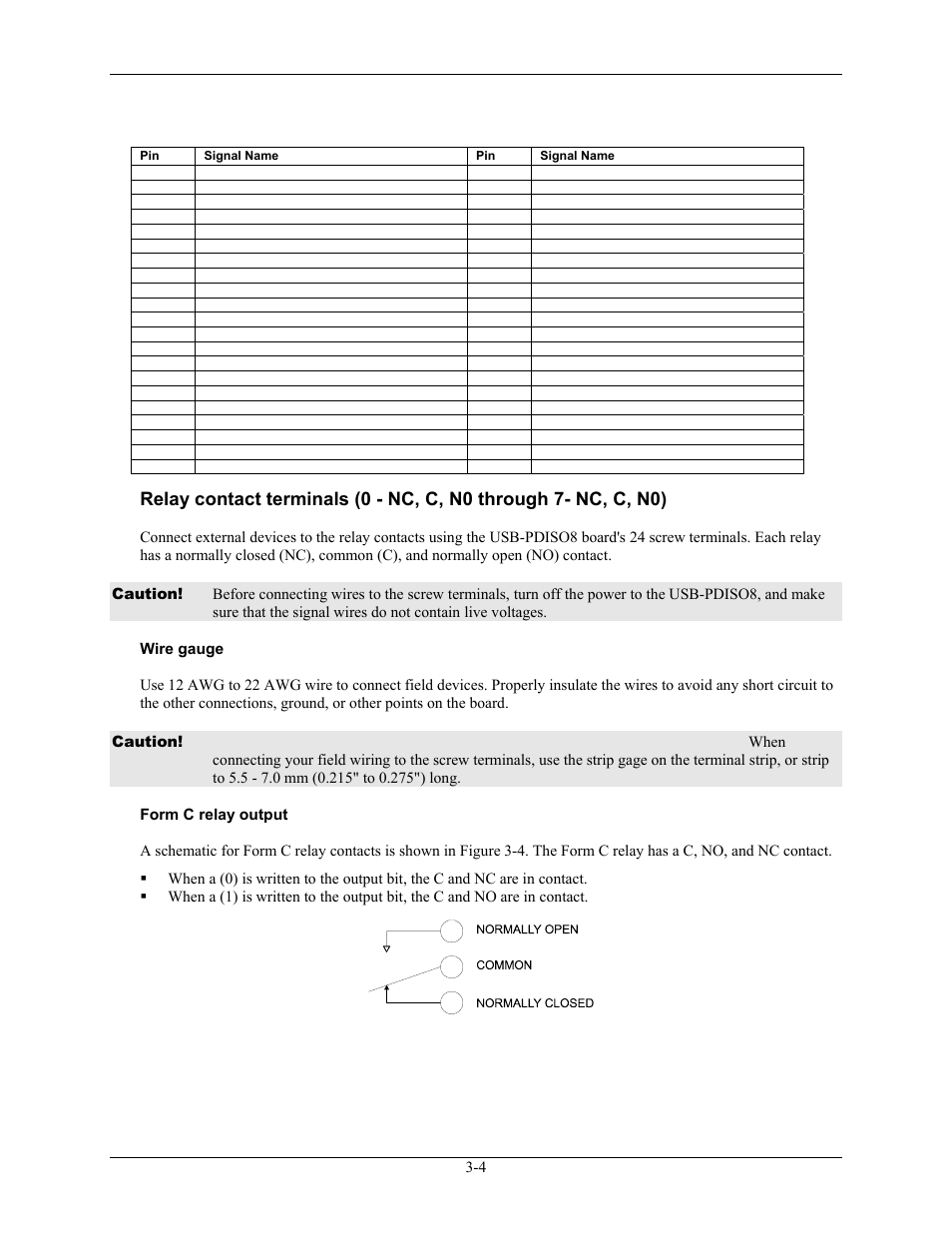 Wire gauge, Form c relay output | Measurement Computing USB-PDISO8 User Manual | Page 14 / 23