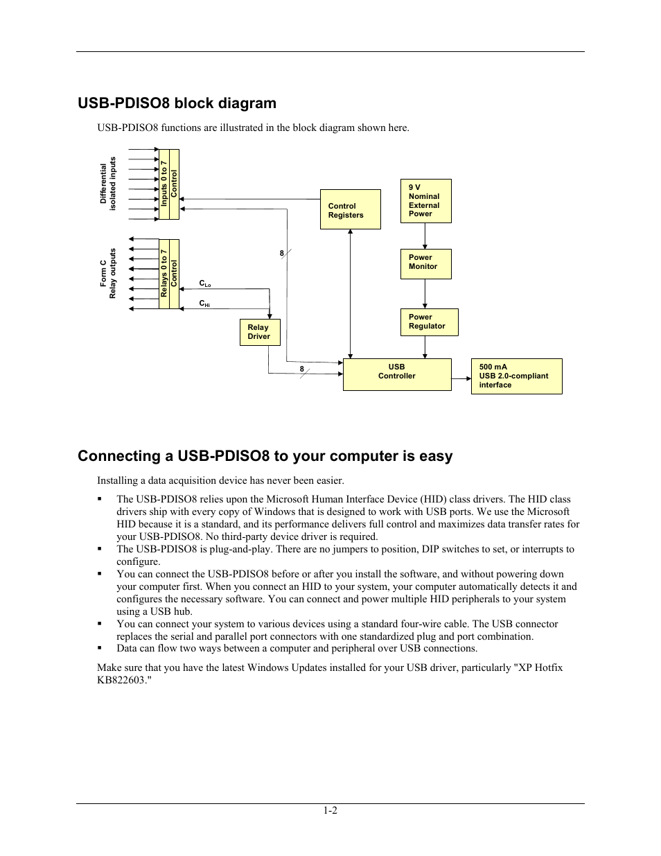 Usb-pdiso8 block diagram, Connecting a usb-pdiso8 to your computer is easy, Usb-pdiso8 block diagram -2 | Measurement Computing USB-PDISO8 User Manual | Page 7 / 23