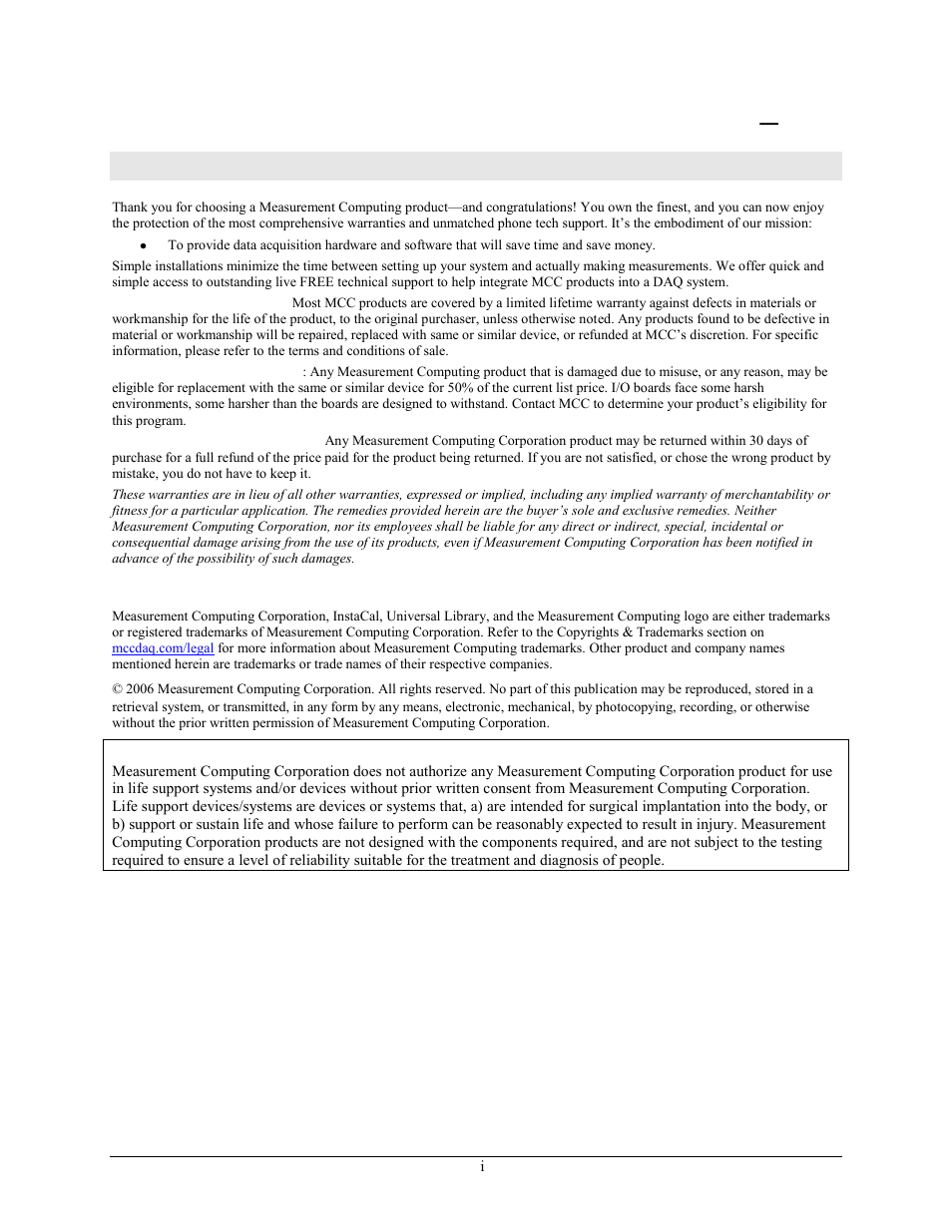 Management committed to your satisfaction | Measurement Computing USB-SSR08 User Manual | Page 3 / 23