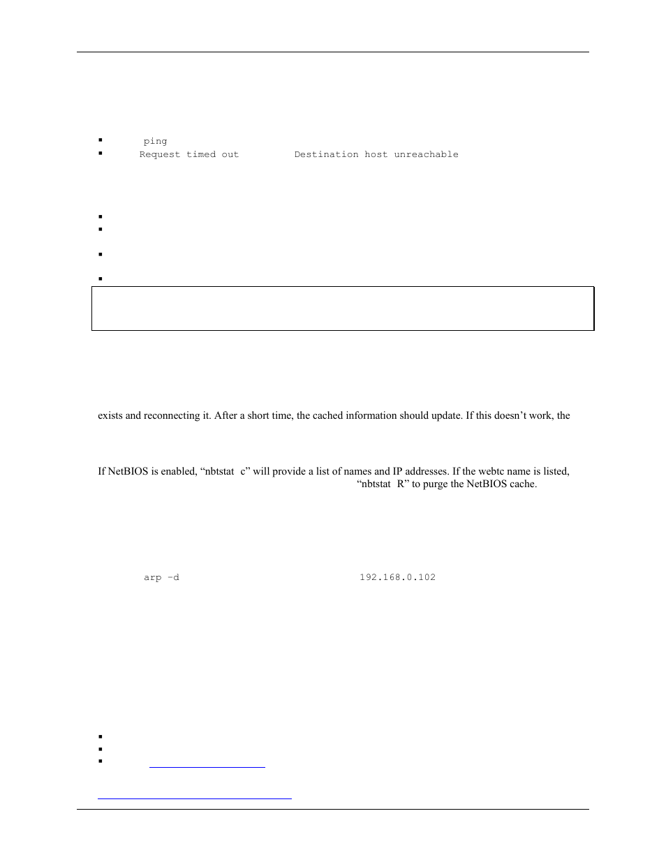 Verify the network path to a remote web-tc, Check cached information, Deleting a netbios table entry | Deleting an arp table, Getting help | Measurement Computing WEB-TC User Manual | Page 27 / 36