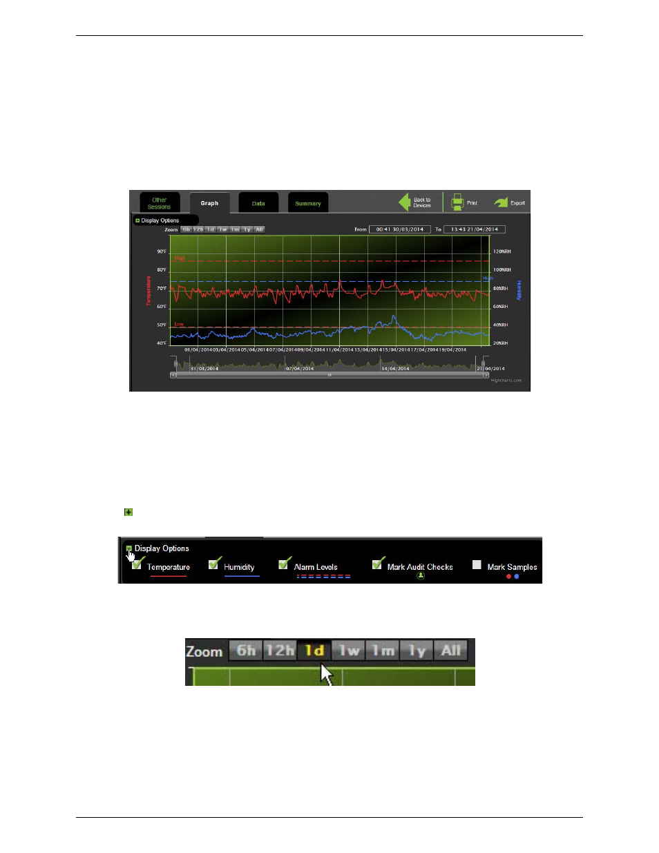 Viewing graphed data, Graph display options | Measurement Computing WiFi-500 Sensor Series User Manual | Page 28 / 40