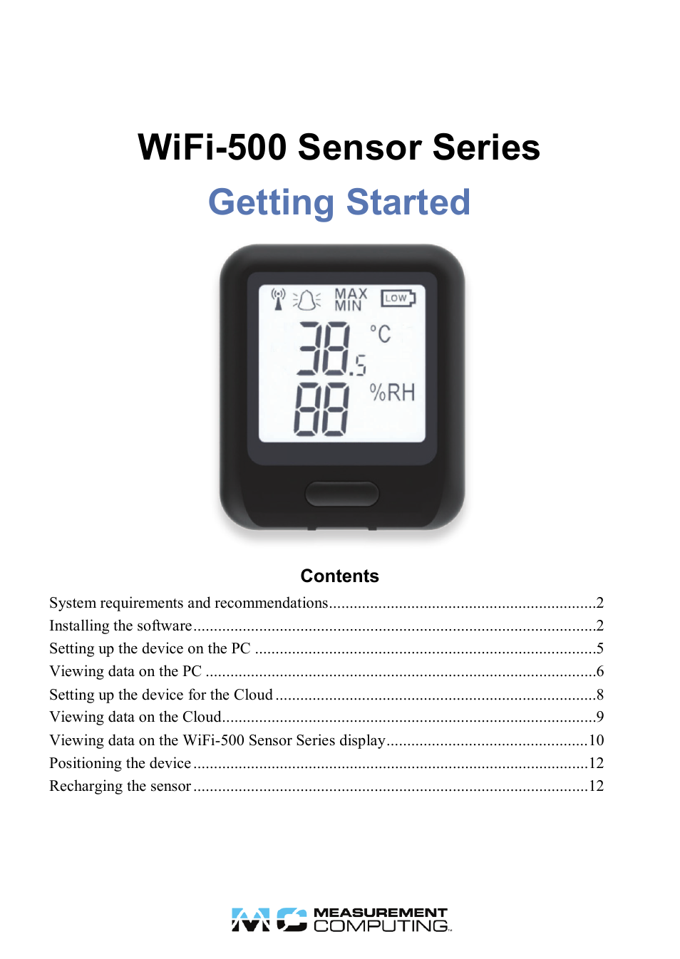 Measurement Computing WiFi-500 Sensor Series Quick Start User Manual | 14 pages