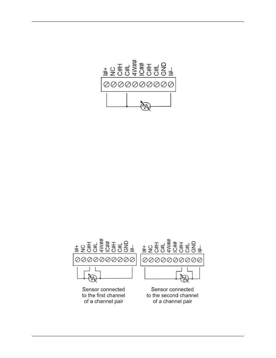 Three-wire configuration, Four-wire configuration, Four-wire, single-sensor | Measurement Computing WLS-TEMP User Manual | Page 16 / 34
