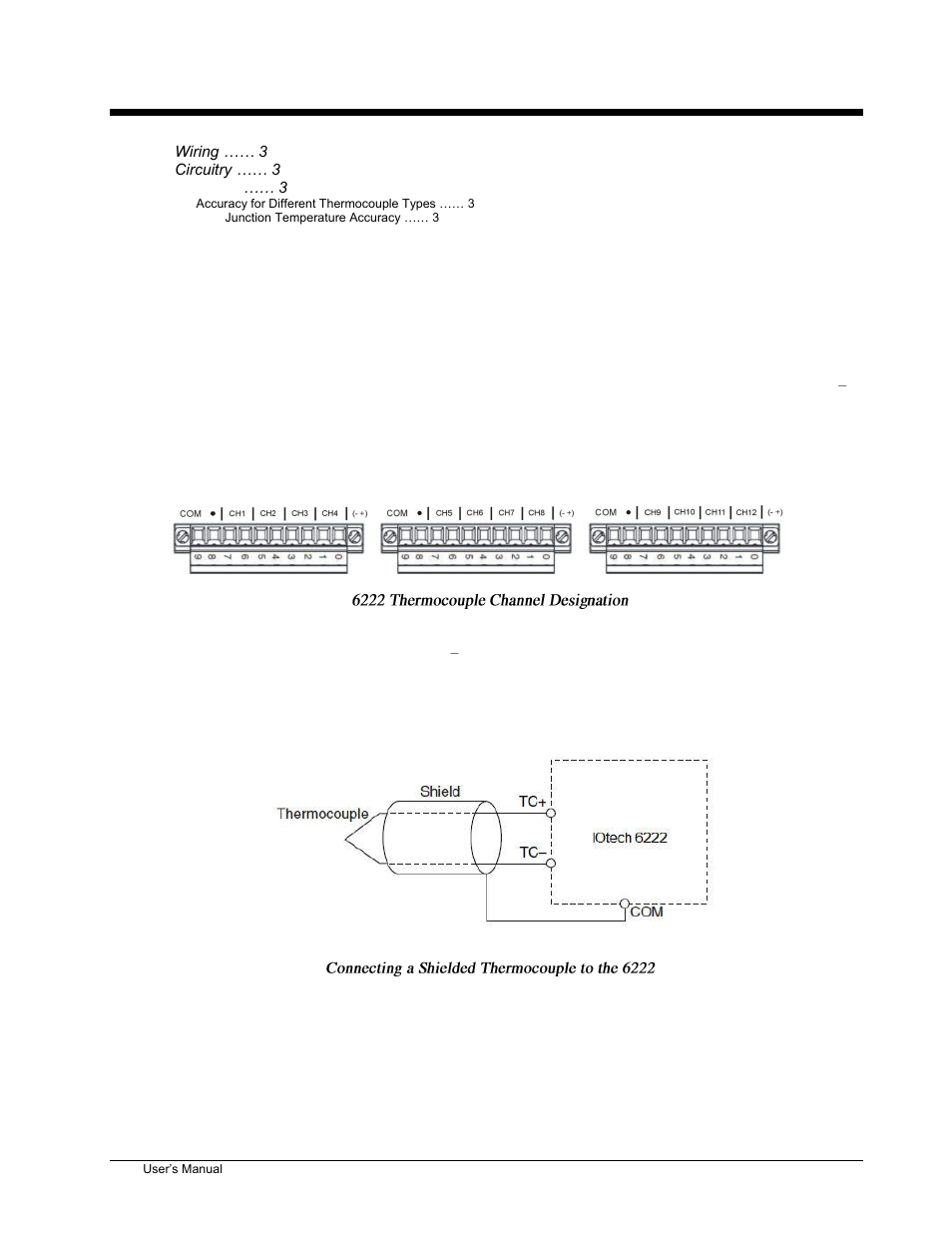 3 - thermocouple input, Wiring, Thermocouple input 3 | Measurement Computing 6222 User Manual | Page 13 / 28