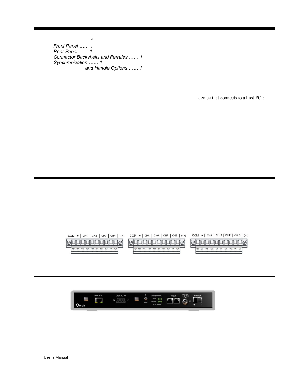 1 - general information, Introduction, Front panel | Rear panel, General information 1 | Measurement Computing 6222 User Manual | Page 7 / 28