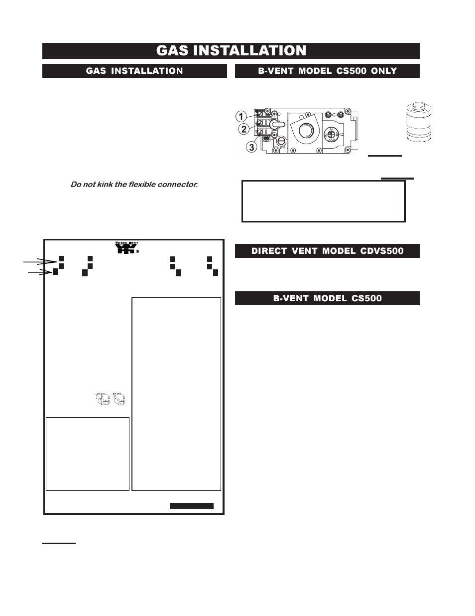 Gas installation, Do not kink the flexible connector, Figure 34 | Continental CDVS500-N User Manual | Page 14 / 24