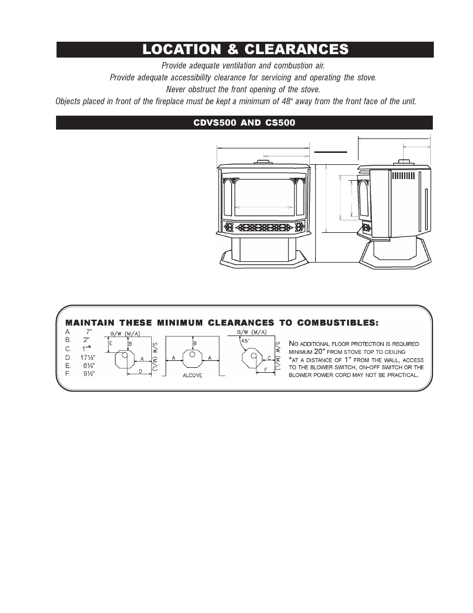 Location & clearances | Continental CDVS500-N User Manual | Page 5 / 24