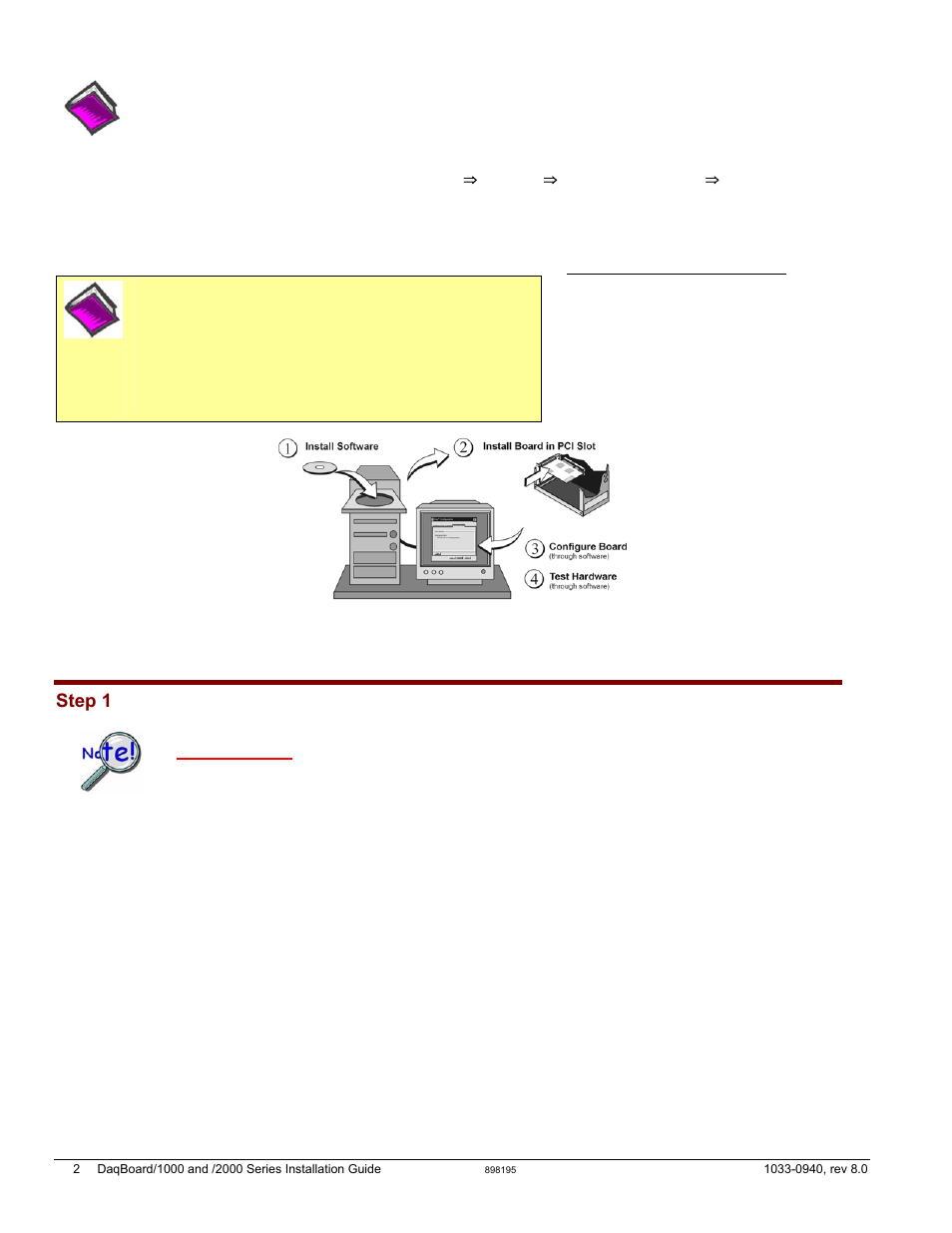Install software, Step 1 | Measurement Computing DaqBoard 1000 Series User Manual | Page 12 / 88