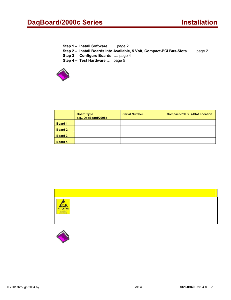 Daqboard/2000c series installation, Caution | Measurement Computing DaqBoard 1000 Series User Manual | Page 17 / 88