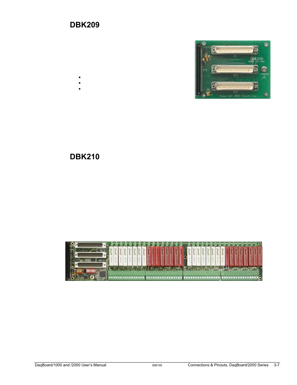 Dbk209, Dbk210 | Measurement Computing DaqBoard 1000 Series User Manual | Page 57 / 88