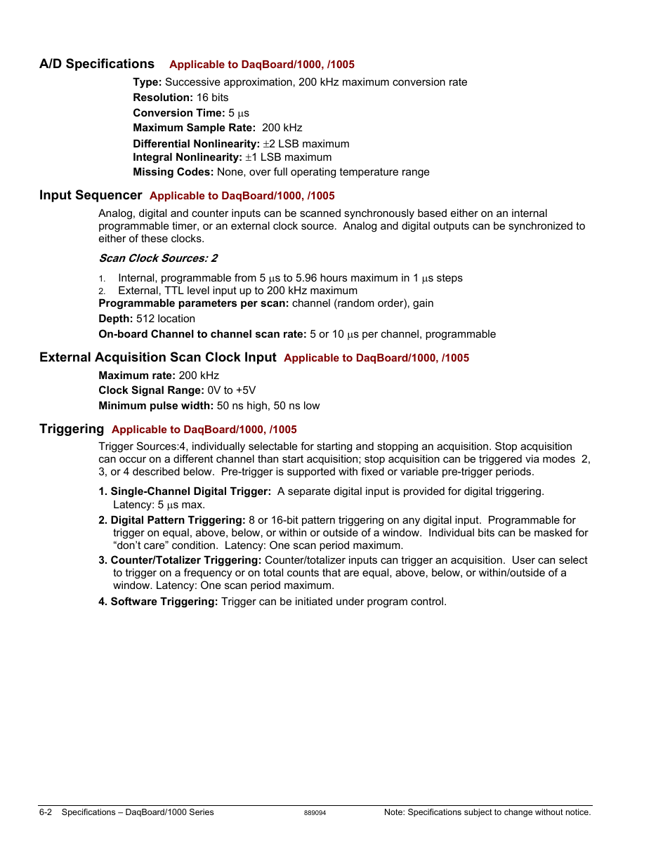 Input sequencer applicable to daqboard/1000, /1005, Triggering applicable to daqboard/1000, /1005 | Measurement Computing DaqBoard 1000 Series User Manual | Page 76 / 88